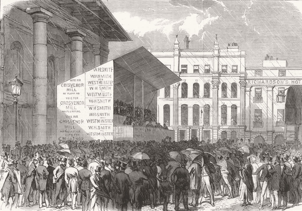 LONDON. Election. Covent-Garden; WH Smith 1865 old antique print picture